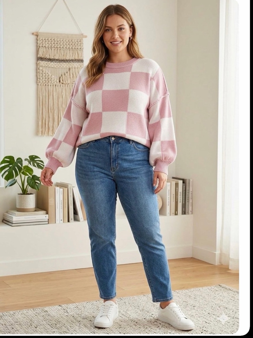 Checker board Bishop Sleeve Sweater medium